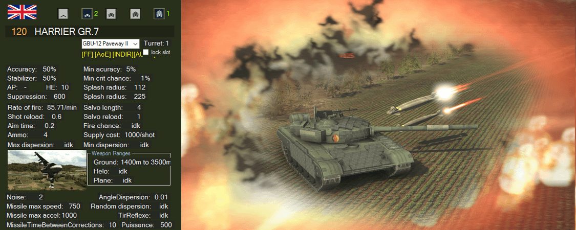 GBU-12 Paveway II stats, destruction of T-72S
